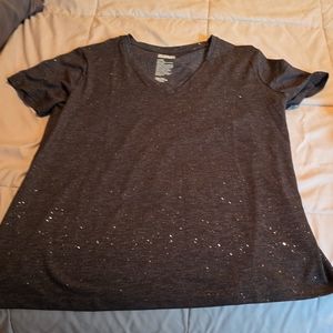 Gray w/gold specs v-neck top